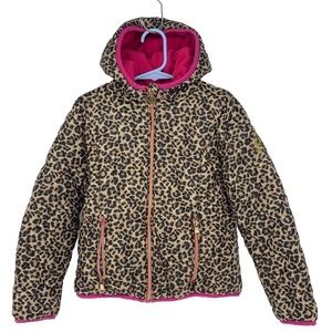 Michael Kors Girls Animal Print Winter Puffer Coat Jacket Hooded Size 5/6, bin
